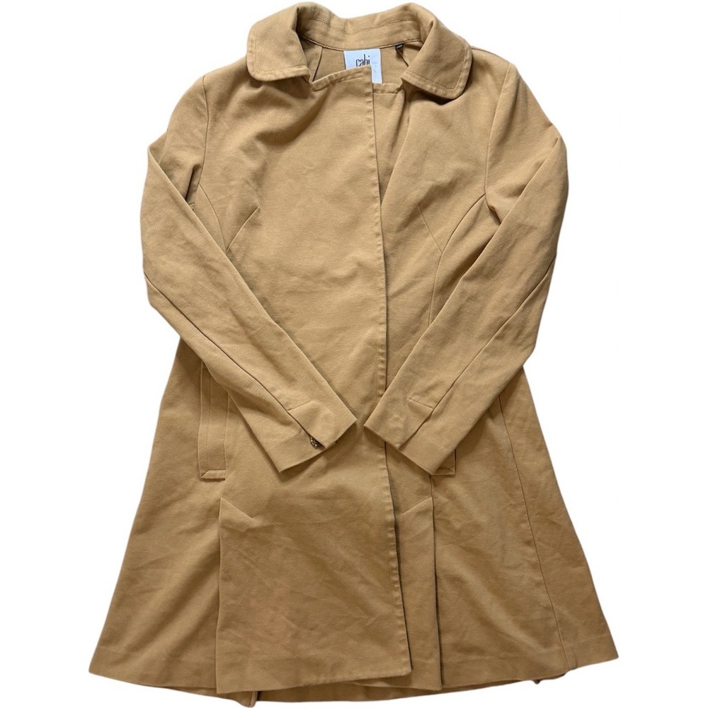 Cabi Camel Tan Trench Coat Jacket Cotton Spandex Long Sleeve Women's Medium